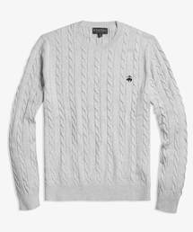 美品ブルックスブラザーズ コットンケーブルニット セーター　ロゴ刺繍ワンポイント VIS｜ワンポイント胸刺繍ケーブルニットプルオーバー | Rakuten