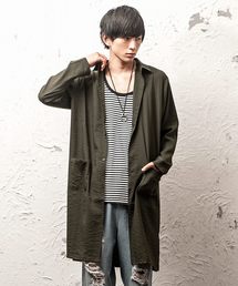 【MinoriTY】スーパーロング丈長袖シャツ レギュラーカラーシャツ シャツコート メンズ 無地 秋服