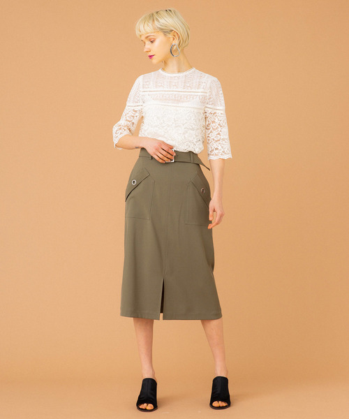 UNITED TOKYO（ユナイテッドトウキョウ）の「ストレッチカルゼタイトスカート（スカート・レディース・ブラック/カーキ/ライトベージュ・2/1）」の15枚目の写真