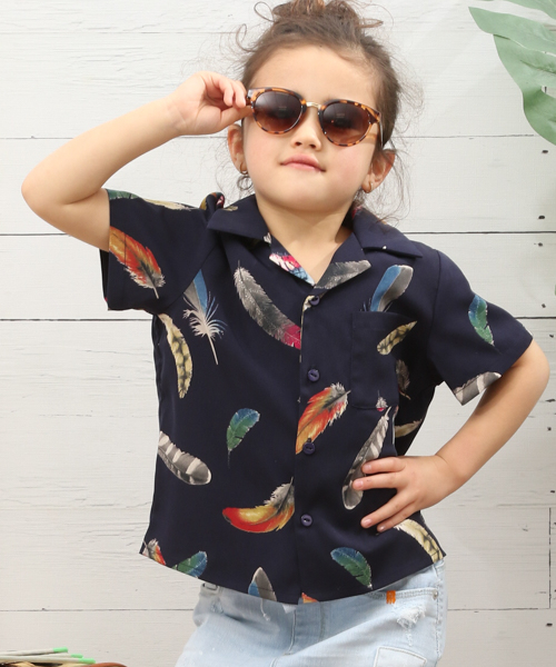 BAYFLOW（ベイフロー）の「[KIDS]フェザーガラ　S/Sシャツ（シャツ/ブラウス・キッズ・ネイビー/オフホワイト・SMALL/MEDIUM/LARGE/X-LARGE/XX-LARGE）」の2枚目の写真
