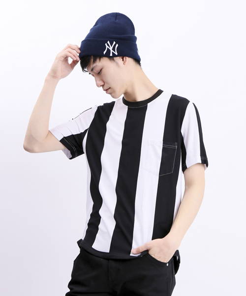 WEGO(ウィゴー)の「WEGO/ボールドストライプTシャツ(Tシャツ/カットソー・メンズ・ホワイト/ブルー・MEDIUM/LARGE)」の2枚目の写真