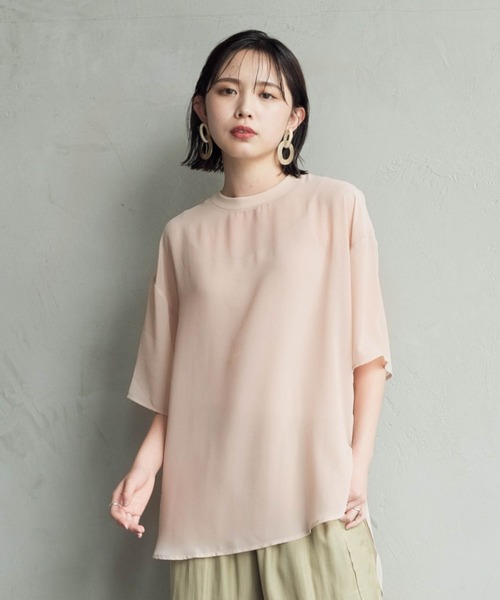 Aunt Marie's（アントマリーズ）の「ハーフスリーブシアートップス【AUNT MARIE'S 】（Tシャツ/カットソー・レディース・ブラック/モカ/スモークピンク/ライトベージュ・FREE）」の3枚目の写真