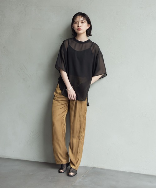 Aunt Marie's（アントマリーズ）の「ハーフスリーブシアートップス【AUNT MARIE'S 】（Tシャツ/カットソー・レディース・ブラック/モカ/スモークピンク/ライトベージュ・FREE）」の11枚目の写真