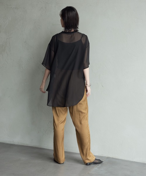 Aunt Marie's（アントマリーズ）の「ハーフスリーブシアートップス【AUNT MARIE'S 】（Tシャツ/カットソー・レディース・ブラック/モカ/スモークピンク/ライトベージュ・FREE）」の20枚目の写真