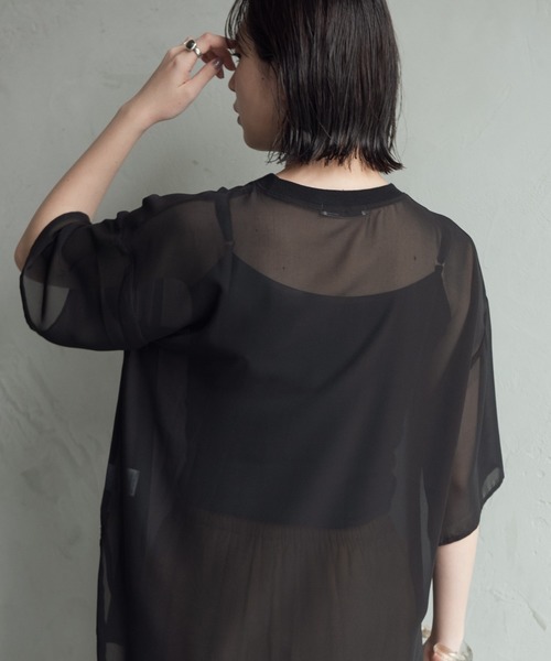 Aunt Marie's（アントマリーズ）の「ハーフスリーブシアートップス【AUNT MARIE'S 】（Tシャツ/カットソー・レディース・ブラック/モカ/スモークピンク/ライトベージュ・FREE）」の6枚目の写真