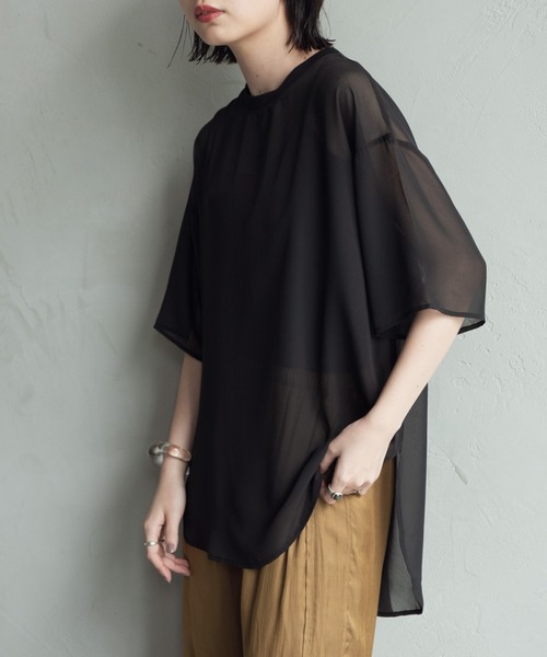 Aunt Marie's（アントマリーズ）の「ハーフスリーブシアートップス【AUNT MARIE'S 】（Tシャツ/カットソー・レディース・ブラック/モカ/スモークピンク/ライトベージュ・FREE）」の16枚目の写真