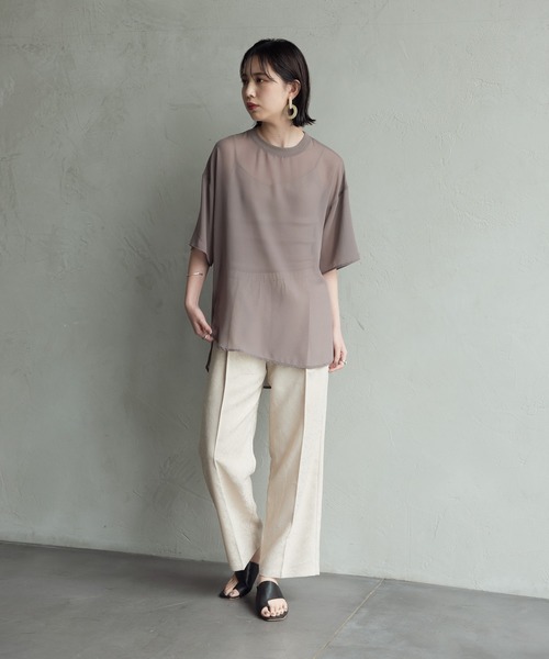 Aunt Marie's（アントマリーズ）の「ハーフスリーブシアートップス【AUNT MARIE'S 】（Tシャツ/カットソー・レディース・ブラック/モカ/スモークピンク/ライトベージュ・FREE）」の21枚目の写真