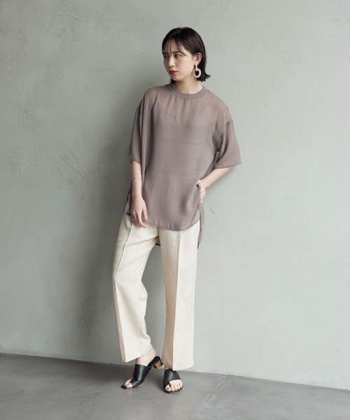 Aunt Marie's（アントマリーズ）の「ハーフスリーブシアートップス【AUNT MARIE'S 】（Tシャツ/カットソー・レディース・ブラック/モカ/スモークピンク/ライトベージュ・FREE）」の17枚目の写真