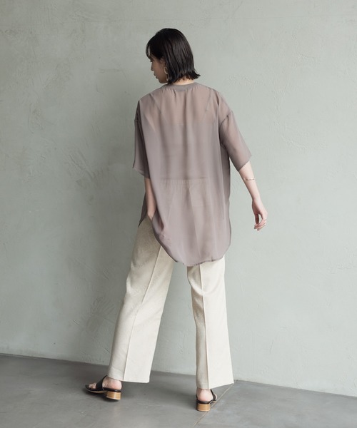 Aunt Marie's（アントマリーズ）の「ハーフスリーブシアートップス【AUNT MARIE'S 】（Tシャツ/カットソー・レディース・ブラック/モカ/スモークピンク/ライトベージュ・FREE）」の22枚目の写真