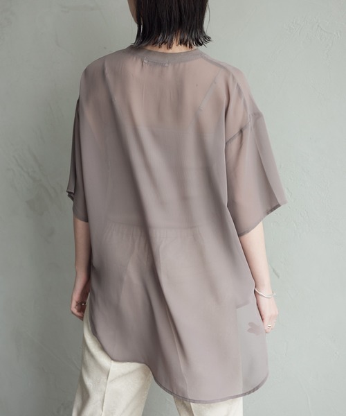 Aunt Marie's（アントマリーズ）の「ハーフスリーブシアートップス【AUNT MARIE'S 】（Tシャツ/カットソー・レディース・ブラック/モカ/スモークピンク/ライトベージュ・FREE）」の8枚目の写真