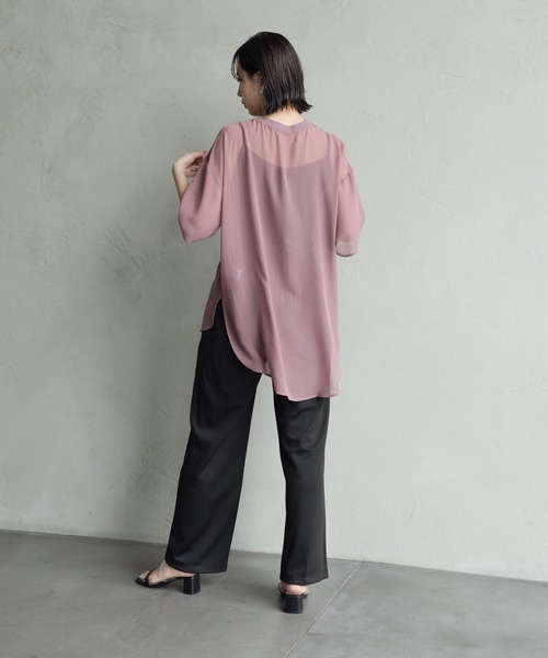 Aunt Marie's（アントマリーズ）の「ハーフスリーブシアートップス【AUNT MARIE'S 】（Tシャツ/カットソー・レディース・ブラック/モカ/スモークピンク/ライトベージュ・FREE）」の9枚目の写真