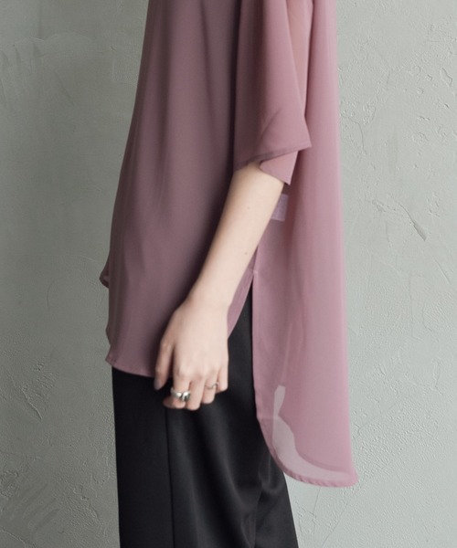 Aunt Marie's（アントマリーズ）の「ハーフスリーブシアートップス【AUNT MARIE'S 】（Tシャツ/カットソー・レディース・ブラック/モカ/スモークピンク/ライトベージュ・FREE）」の18枚目の写真