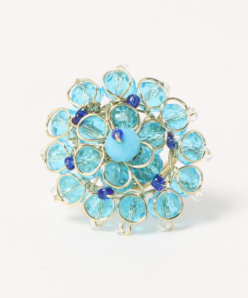 チャイハネ（チャイハネ）の「【チャイハネ】ガラスビーズフラワーリング（リング・レディース・ブラック/ブルー/グリーン/ライトブルー/オレンジ/レッド/ホワイト・FREE）」の4枚目の写真