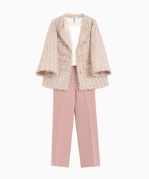 Flolia（フロリア）の「【3点セット】ノーカラーツイードジャケット・ブラウス・セミワイドパンツ セットアップ スーツ フォーマル セレモニー 卒業式 卒園式 入学式 入園式 ビジネス 七五三（スーツセット）」