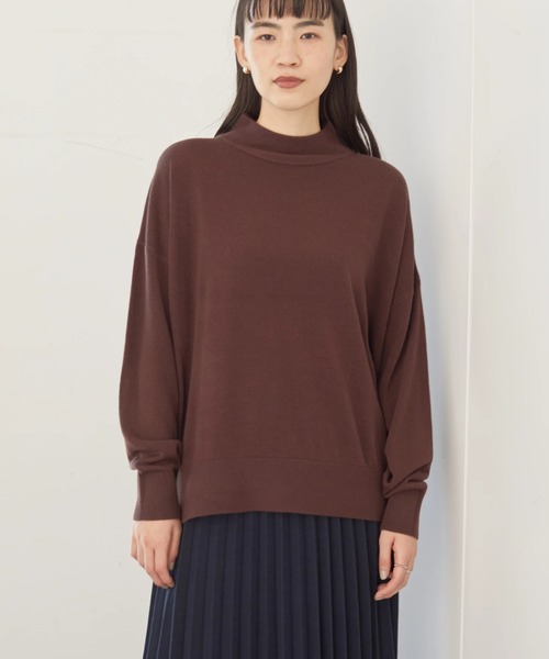 AMERICAN HOLIC(アメリカンホリック)の「モックネックドロップショルダーニットプルオーバー *(ニット/セーター・レディース・チャコールグレー/ライトグレー/ブラウン/カーキ・FREE)」の4枚目の写真