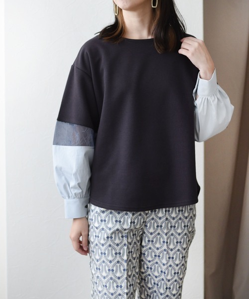 Eimee Law(エイミーロウ)の「シャツスリーブドッキングカットTOPS(Tシャツ/カットソー)」|チャコールグレー