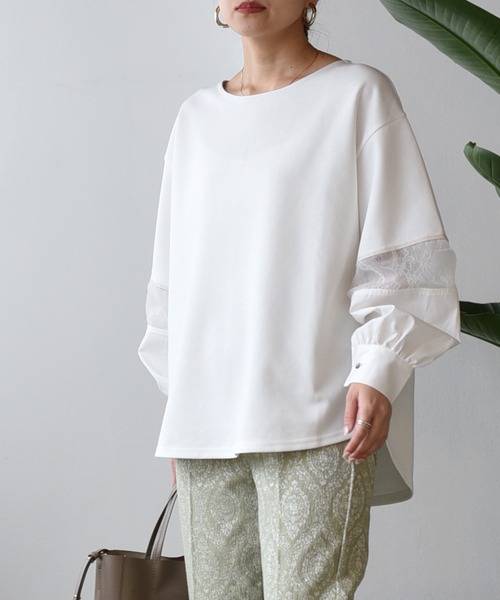 Eimee Law(エイミーロウ)の「シャツスリーブドッキングカットTOPS(Tシャツ/カットソー・レディース・オフホワイト/チャコールグレー/ブラック・38)」の4枚目の写真