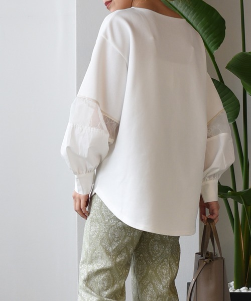 Eimee Law(エイミーロウ)の「シャツスリーブドッキングカットTOPS(Tシャツ/カットソー・レディース・オフホワイト/チャコールグレー/ブラック・38)」の6枚目の写真
