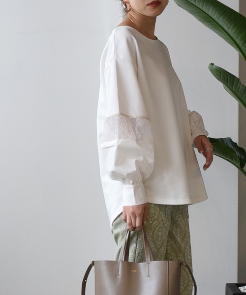 Eimee Law(エイミーロウ)の「シャツスリーブドッキングカットTOPS(Tシャツ/カットソー・レディース・オフホワイト/チャコールグレー/ブラック・38)」の7枚目の写真