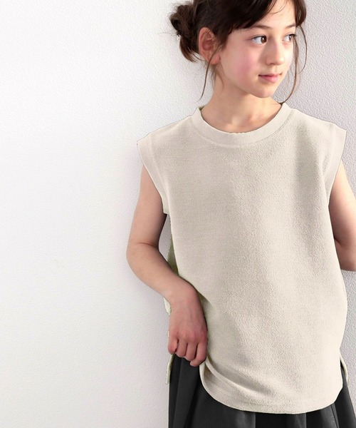 classicalelf(クラシカルエルフ)の「キッズ ふわり柔らか♪USAコットン&パイル地ノースリーブトップス(Tシャツ/カットソー・キッズ・ホワイト/ブラック/グレー/グレイッシュベージュ・130/140/150/160)」の1枚目の写真