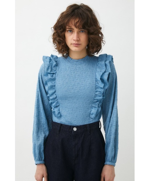 MOUSSY（マウジー）の「RUFFLE CUT トップス（Tシャツ/カットソー・レディース・ライトブルー/ダークブラウン/アイボリー/ブラック・FREE）」の9枚目の写真