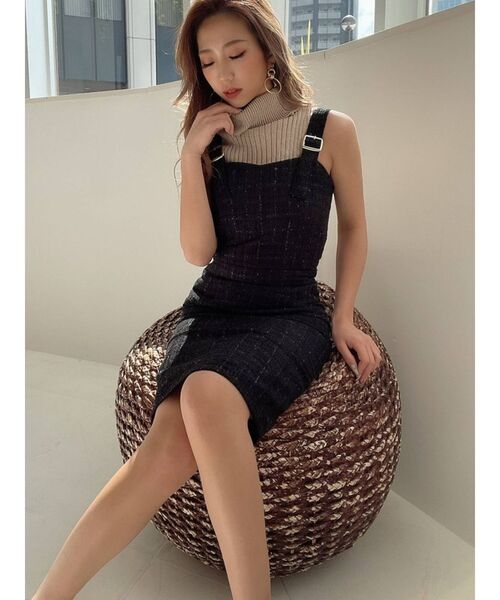 RESEXXY（リゼクシー）の「ツイードキャミワンピース（ワンピース・レディース・ブラック/ベージュ/ミント・FREE）」の2枚目の写真