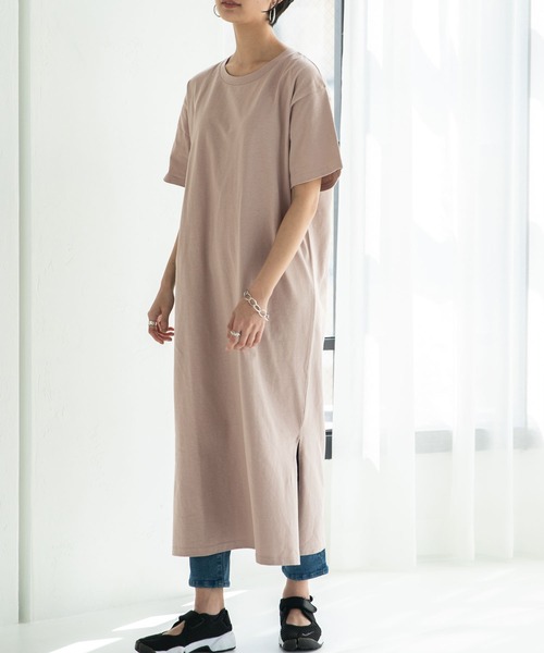 rectangle（レクタングル）の「OE天竺コットンTワンピース（ワンピース・レディース・ブラック/ベージュ/ブラウン/オフホワイト/イエロー・FREE）」の4枚目の写真