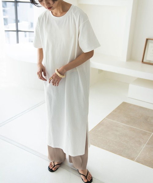 rectangle（レクタングル）の「OE天竺コットンTワンピース（ワンピース・レディース・ブラック/ベージュ/ブラウン/オフホワイト/イエロー・FREE）」の2枚目の写真