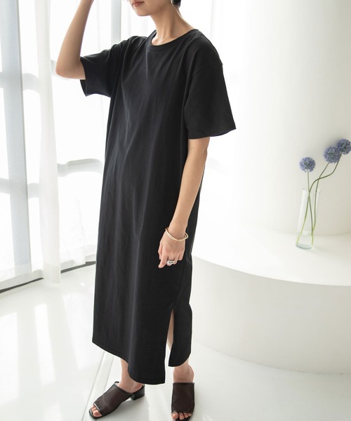 rectangle（レクタングル）の「OE天竺コットンTワンピース（ワンピース・レディース・ブラック/ベージュ/ブラウン/オフホワイト/イエロー・FREE）」の3枚目の写真