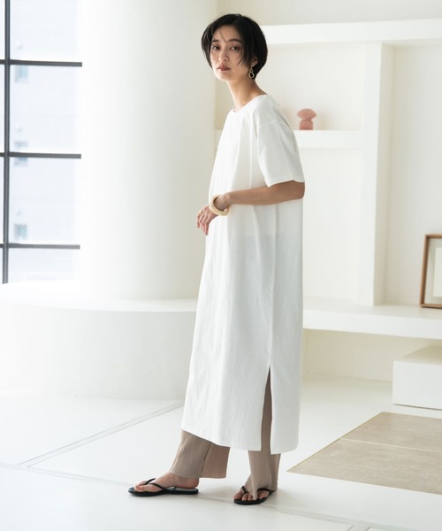 rectangle（レクタングル）の「OE天竺コットンTワンピース（ワンピース・レディース・ブラック/ベージュ/ブラウン/オフホワイト/イエロー・FREE）」の6枚目の写真