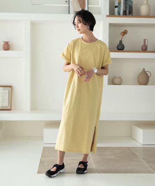 rectangle（レクタングル）の「OE天竺コットンTワンピース（ワンピース・レディース・ブラック/ベージュ/ブラウン/オフホワイト/イエロー・FREE）」の14枚目の写真