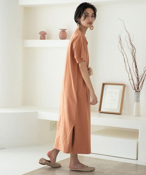 rectangle（レクタングル）の「OE天竺コットンTワンピース（ワンピース・レディース・ブラック/ベージュ/ブラウン/オフホワイト/イエロー・FREE）」の18枚目の写真