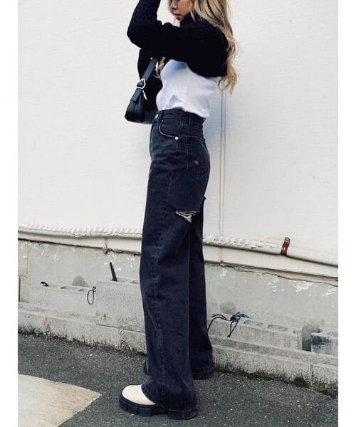 EVRIS（エヴリス）の「BACKスラッシュワイドデニムパンツ（デニムパンツ・レディース・ブラック・MEDIUM/SMALL）」の6枚目の写真