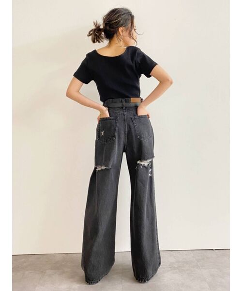 EVRIS（エヴリス）の「BACKスラッシュワイドデニムパンツ（デニムパンツ・レディース・ブラック・MEDIUM/SMALL）」の8枚目の写真