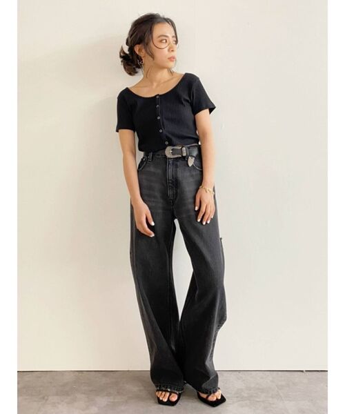 EVRIS（エヴリス）の「BACKスラッシュワイドデニムパンツ（デニムパンツ・レディース・ブラック・MEDIUM/SMALL）」の10枚目の写真