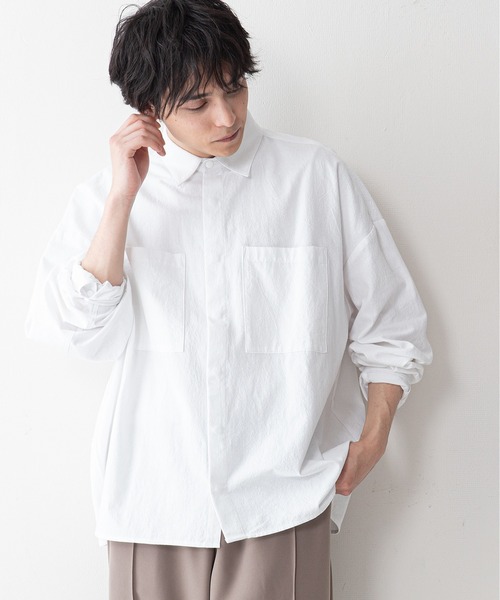 UNIIT(ユニット)の「【UNIIT】ワッシャー加工 ルーズフィット(ビッグシルエット) シャツジャケット 袖ボリューム セットアップ対応可能アイテム(シャツ/ブラウス・メンズ・ライトグレー/カーキ/ブラック/ホワイト・LARGE/MEDIUM)」の2枚目の写真