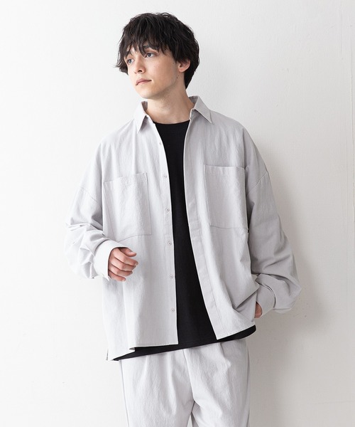 UNIIT(ユニット)の「【UNIIT】ワッシャー加工 ルーズフィット(ビッグシルエット) シャツジャケット 袖ボリューム セットアップ対応可能アイテム(シャツ/ブラウス・メンズ・ライトグレー/カーキ/ブラック/ホワイト・LARGE/MEDIUM)」の1枚目の写真