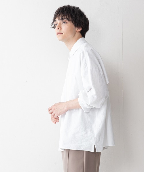 UNIIT(ユニット)の「【UNIIT】ワッシャー加工 ルーズフィット(ビッグシルエット) シャツジャケット 袖ボリューム セットアップ対応可能アイテム(シャツ/ブラウス・メンズ・ライトグレー/カーキ/ブラック/ホワイト・LARGE/MEDIUM)」の11枚目の写真