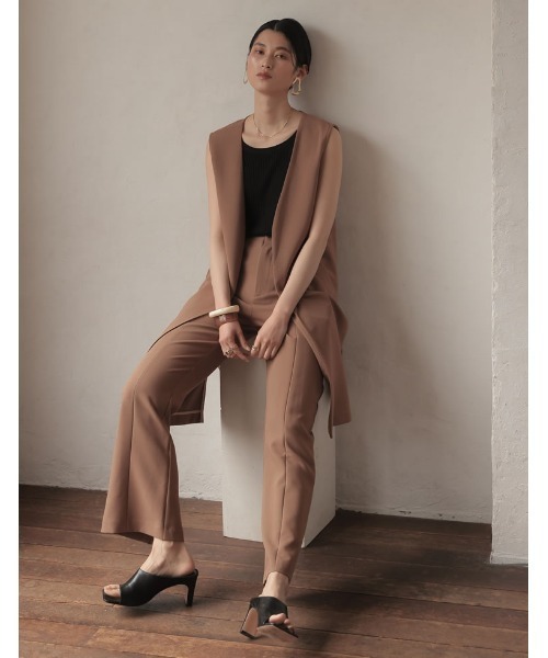 Re:EDIT（リエディ）の「[低身長サイズ有]ストレッチツイルノースリーブジャケット（ノーカラージャケット・レディース・オレンジ/モカ/ブラック/ライトベージュ・MEDIUM/LARGE/SHORT）」の9枚目の写真