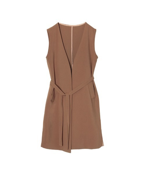 Re:EDIT（リエディ）の「[低身長サイズ有]ストレッチツイルノースリーブジャケット（ノーカラージャケット・レディース・オレンジ/モカ/ブラック/ライトベージュ・MEDIUM/LARGE/SHORT）」の6枚目の写真