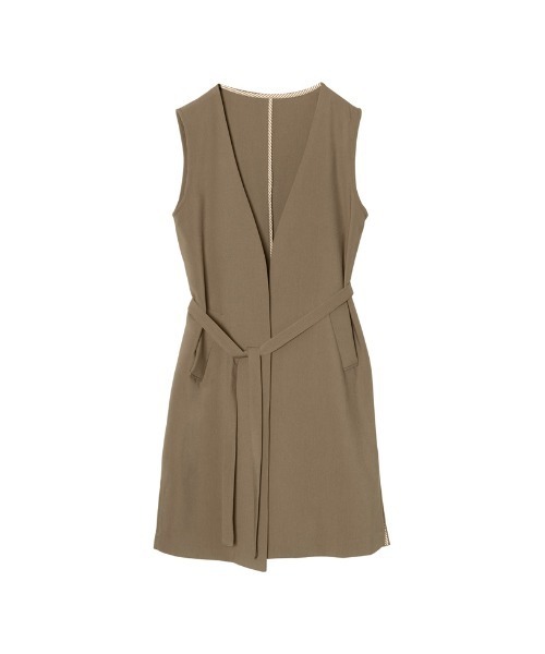 Re:EDIT（リエディ）の「[低身長サイズ有]ストレッチツイルノースリーブジャケット（ノーカラージャケット・レディース・オレンジ/モカ/ブラック/ライトベージュ・MEDIUM/LARGE/SHORT）」の11枚目の写真