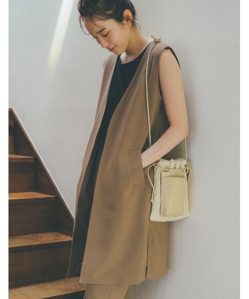 Re:EDIT（リエディ）の「[低身長サイズ有]ストレッチツイルノースリーブジャケット（ノーカラージャケット・レディース・オレンジ/モカ/ブラック/ライトベージュ・MEDIUM/LARGE/SHORT）」の18枚目の写真