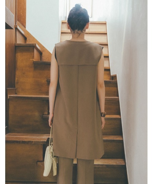 Re:EDIT（リエディ）の「[低身長サイズ有]ストレッチツイルノースリーブジャケット（ノーカラージャケット・レディース・オレンジ/モカ/ブラック/ライトベージュ・MEDIUM/LARGE/SHORT）」の20枚目の写真