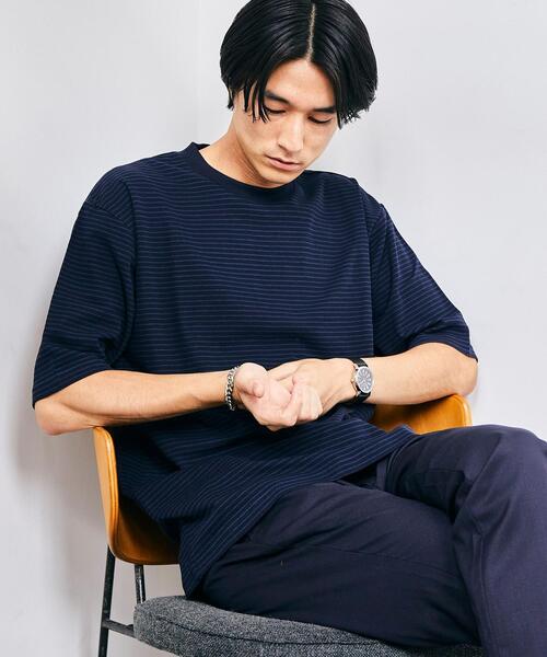 green label relaxing(グリーンレーベルリラクシング)の「OLT CM クリアピケ ボーダー クルーネック 半袖 Tシャツ カットソー(Tシャツ/カットソー・メンズ・ライトブルー/ホワイト/ネイビー・X-LARGE/SMALL/LARGE/MEDIUM)」の1枚目の写真