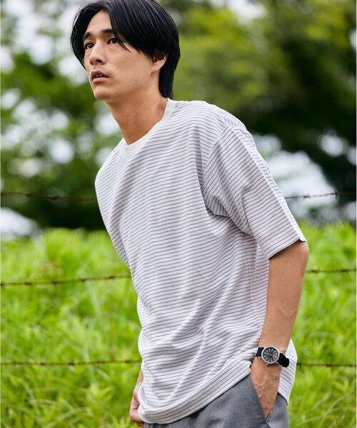 green label relaxing(グリーンレーベルリラクシング)の「OLT CM クリアピケ ボーダー クルーネック 半袖 Tシャツ カットソー(Tシャツ/カットソー・メンズ・ライトブルー/ホワイト/ネイビー・X-LARGE/SMALL/LARGE/MEDIUM)」の2枚目の写真