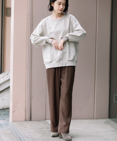 Munich（ミューニック）の「コットンクリンプジャージー　スウェットトップス（スウェット・レディース・ブラック/イエロー/モカ/グレイッシュベージュ・FREE）」の9枚目の写真