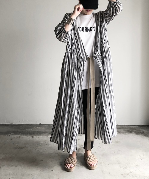 vent blanc(ヴァンブラン)の「ventblanc:ワッシャーストライプ 3wayワンピース(ワンピース・レディース・ブラック/サックスブルー/ベージュ・FREE)」の1枚目の写真
