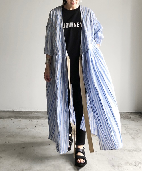 vent blanc(ヴァンブラン)の「ventblanc:ワッシャーストライプ 3wayワンピース(ワンピース・レディース・ブラック/サックスブルー/ベージュ・FREE)」の7枚目の写真