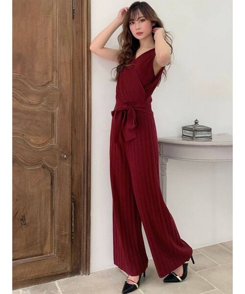 RESEXXY(リゼクシー)の「バックカシュクールニットコンビネゾン(つなぎ/オールインワン・レディース・ブラック/ワイン/ベージュ・FREE)」の5枚目の写真