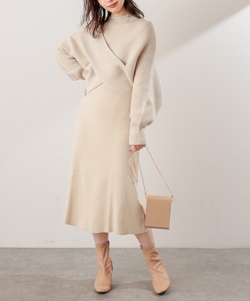 natural couture(ナチュラルクチュール)の「【WEB限定・大好評リバイバルアイテム】クロスニット+ノースリワンピースセット(ワンピース・レディース・アイボリー/モカ/ブラック・FREE)」の21枚目の写真